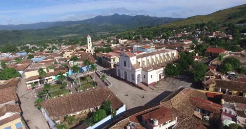 Bird's-eye panoramic view to roofs of ancient houses, central square, buildings, Stock Footage 68385018