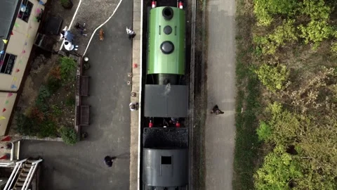 Bird's Eye Shot Of Train at Station 스톡 동영상 243778699