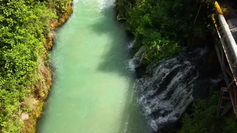 Bird's Eye Vertical Descent Over Scenic Waterfall Canyon Stock Footage 340148869