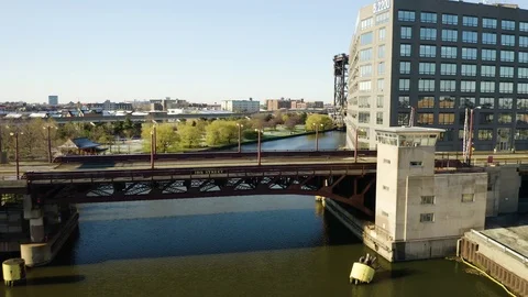 Bird's Eye View of 18th Street Bridge in Chicago, Illinois [4K] Video stock 110545012