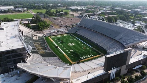 Birds Eye View Above Canvas Stadium, Home of the Colorado State Rams Football Stock Footage 345523136