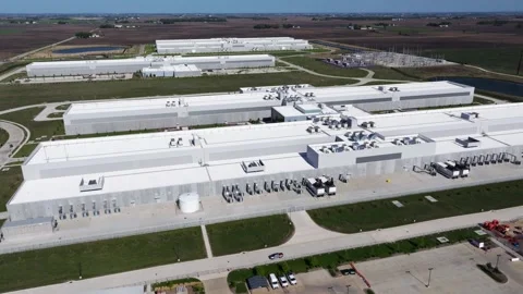Birds Eye View Above Hyperscale Data Center Campus on Summer Day in USA Stock Footage 337728877