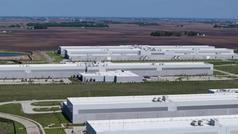 Birds Eye View Above Modern Data Center in Rural American Farmland Stock Footage 337730134