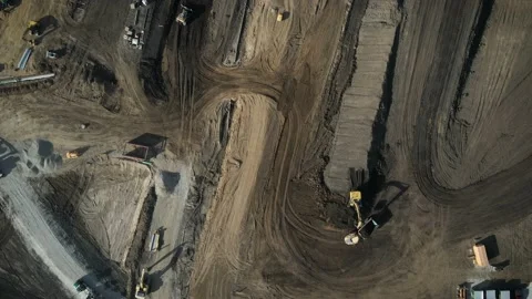 Birds-Eye View Of An Active Construction Site Stock Footage 145377987