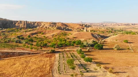 Birds eye view agricultural fields panorama in Cappadocia ; Turkey holiday in Stock-Footage 167266945