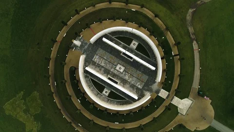 Birds eye view of The Armed Forces Memorial, National Arboretum, drone aerial 4K Stock Footage 101227131