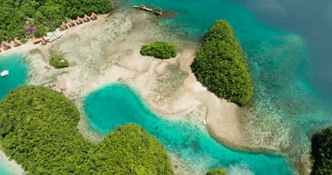 Birds eye view of Beach and Lagoons. V Stock Footage 317769539