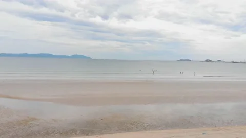 Bird's-eye view of beach, small number of unknown people on the beach,beach Stock Footage 137266805