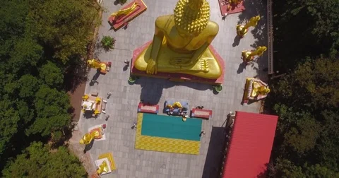 Birds Eye View Of Big Buddha Statue And Steps, Pattaya, Thailand Stock-Footage 79190818