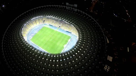 Bird S Eye View On Big Soccer Stadium With Players Exciting Football Game Video