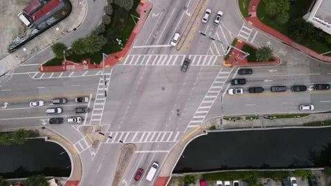 Bird's-Eye View of Busy Intersection with Cars, USA 4K Stock Footage 245186948