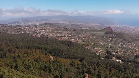 Birds eye view. The camera goes down - on a coniferous forest and a beautiful Stock Footage 110894839