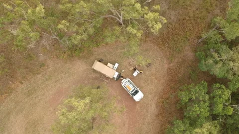 Birds Eye View of Campers in Bushland Stock Footage