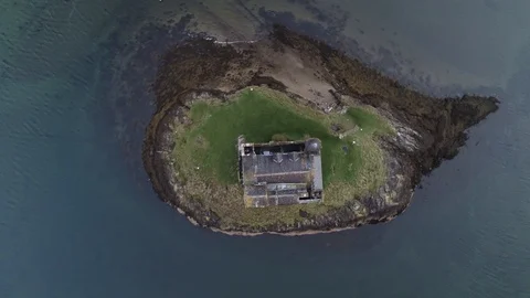 Birds eye view of Castle Stalker Scotland Island castle isolated Stock Footage 102403236