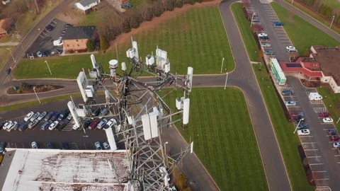 Bird's Eye View Of Cellphone Tower Stock Footage 100044191