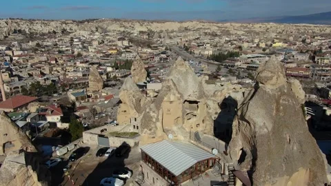 Bird's-eye view of charming cave hotels in Göreme. Stock Footage 260722982