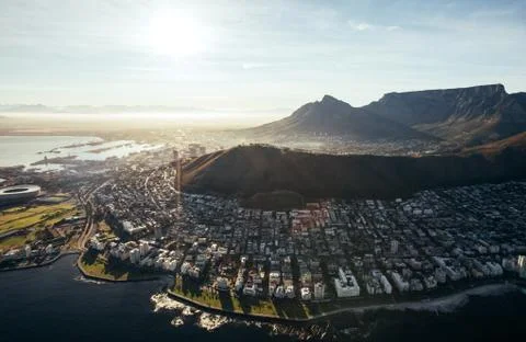 Birds eye view of city of cape town with buildings Stock Photos