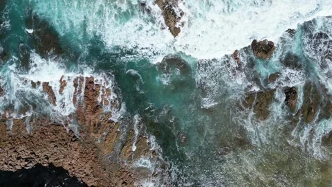 Bird’s-Eye View of Clear Ocean Water Crashing Stock Footage 297119371