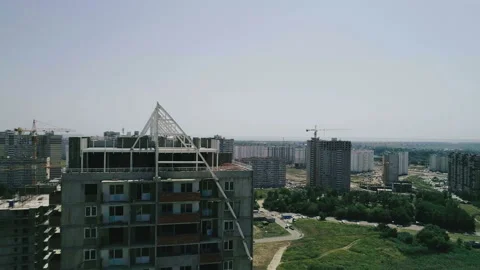 Bird's-Eye View Of The Construction Site Of the Business Center Building Drone S Stock Footage 121960669