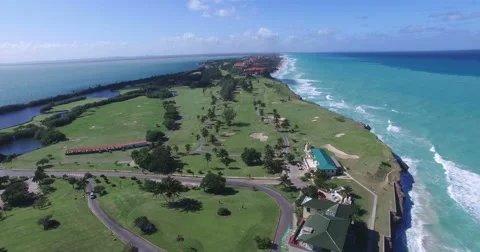 Bird's-eye view from drone to landscape of peninsula, extensive field with green Video stock 68077779