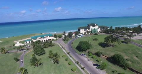 Bird's-eye view from drone over landscape of peninsula, extensive field with Stock Footage 68077206