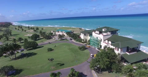 Bird's-eye view from drone over landscape of peninsula, extensive field with Stock Footage 68077647