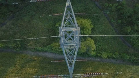 Birds Eye View of an Electricity Pylon Stock Footage 77433310