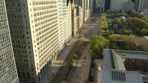 Birds Eye View of Empty Michigan Avenue During Coronavirus Stay at Home Order Stock Footage 130404524