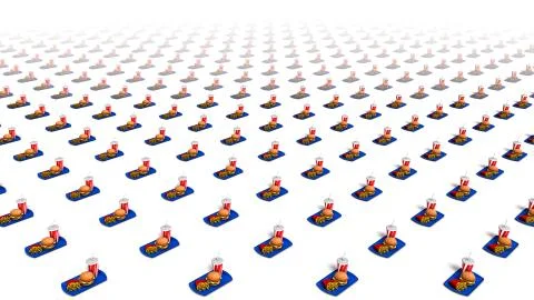 Bird’s eye view of endless Fast Foods in a grid pattern 스톡 사진