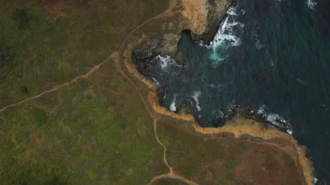 Birds eye view of eroded cliffs of Northern California Stock Footage 152886482