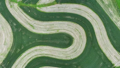 Bird's-eye view of fields, roads, and streets Stock Footage 295960343