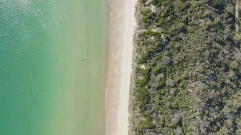 Bird's eye view flight over Muirs Beach, Freycinet, Tasmania Stock Footage 169264744