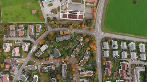 Bird's-eye view flight over the Swiss town of Buchs near Zurich Video stock 320019540