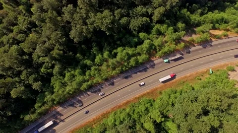 Bird's eye view of freeway traffic Stock Footage 51902380
