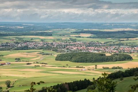 Bird's-eye view of German fields, meadows, forests and villages Фото