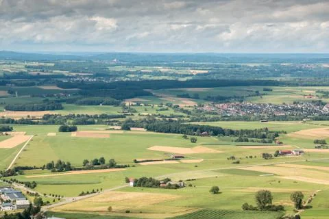 Bird's-eye view of German fields, meadows, forests and villages Stock Photos