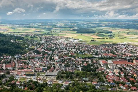 Bird's-eye view of German fields, meadows, forests and villages Stock Photos