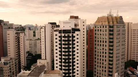 A birds eye view high over a neighbourhood in Sao Paulo. Brazil. Stock Footage 124652548