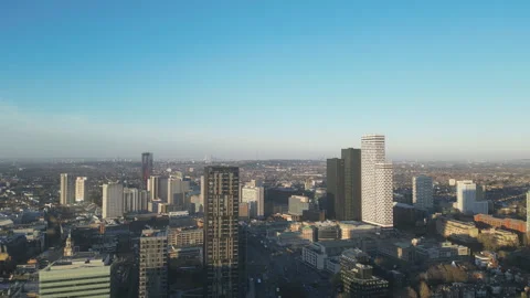 Bird’s eye view of the high-raised buildings in London’s suburbs. Stock Footage 305728848
