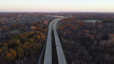 Bird's Eye View of a Highway at sunset Stock Footage 154265673