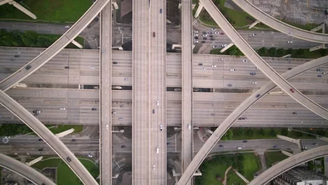 Birds eye view of I-10 West and East freeway in Houston, Texas Stock Footage 277434392