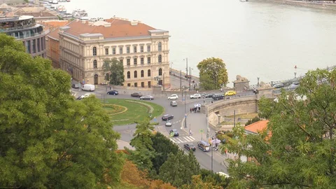Birds eye view of Intersection in Budapest, Hungary Stock Footage 127921796