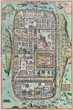 Birds eye view of Jerusalem from a map created by Christian van Adrichom in.. 스톡 일러스트
