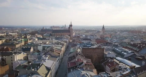 Bird's eye view of Krakow and Market Square. Stock Footage