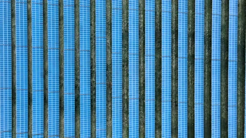 Bird's eye view of large solar farm Stock Footage 151720442