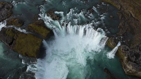 Birds Eye view of large waterfall in Iceland Stock-Footage 128662103