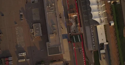 Birds eye view looking down at the ramp of of the Circuit of the Americas. Stock Footage 77754267