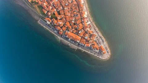 Bird's eye view of mediterranean coastal town. Stock Photos