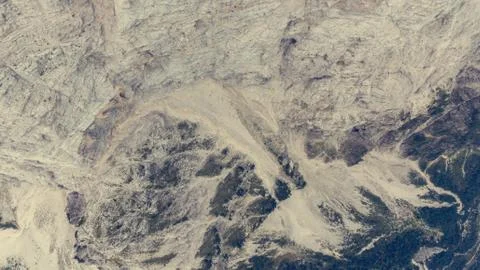 Bird's eye view of mountain ridge leading into deep gap. Stock Photos