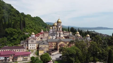 Bird's eye view of the New Athos Monastery in Abkhazia. Stock-Footage 274472017